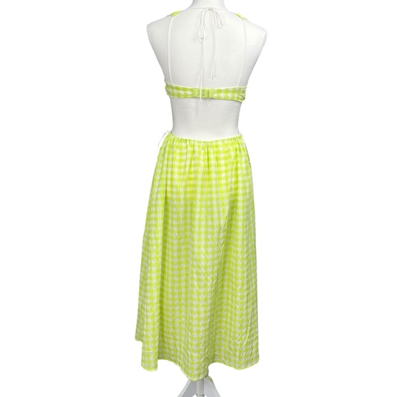For Love and Lemons Maureen Midi Gingham Green White Cutout Dress Size Small NWT - Picture 5 of 9
